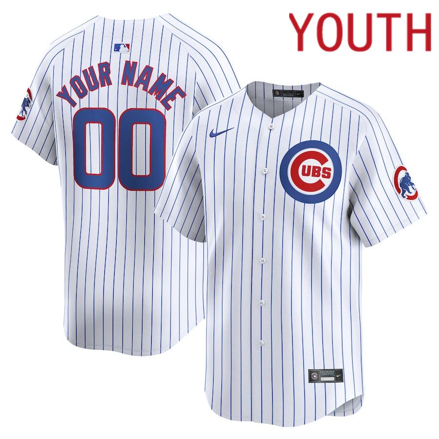 Youth Chicago Cubs Nike White Home Limited Custom MLB Jersey->->